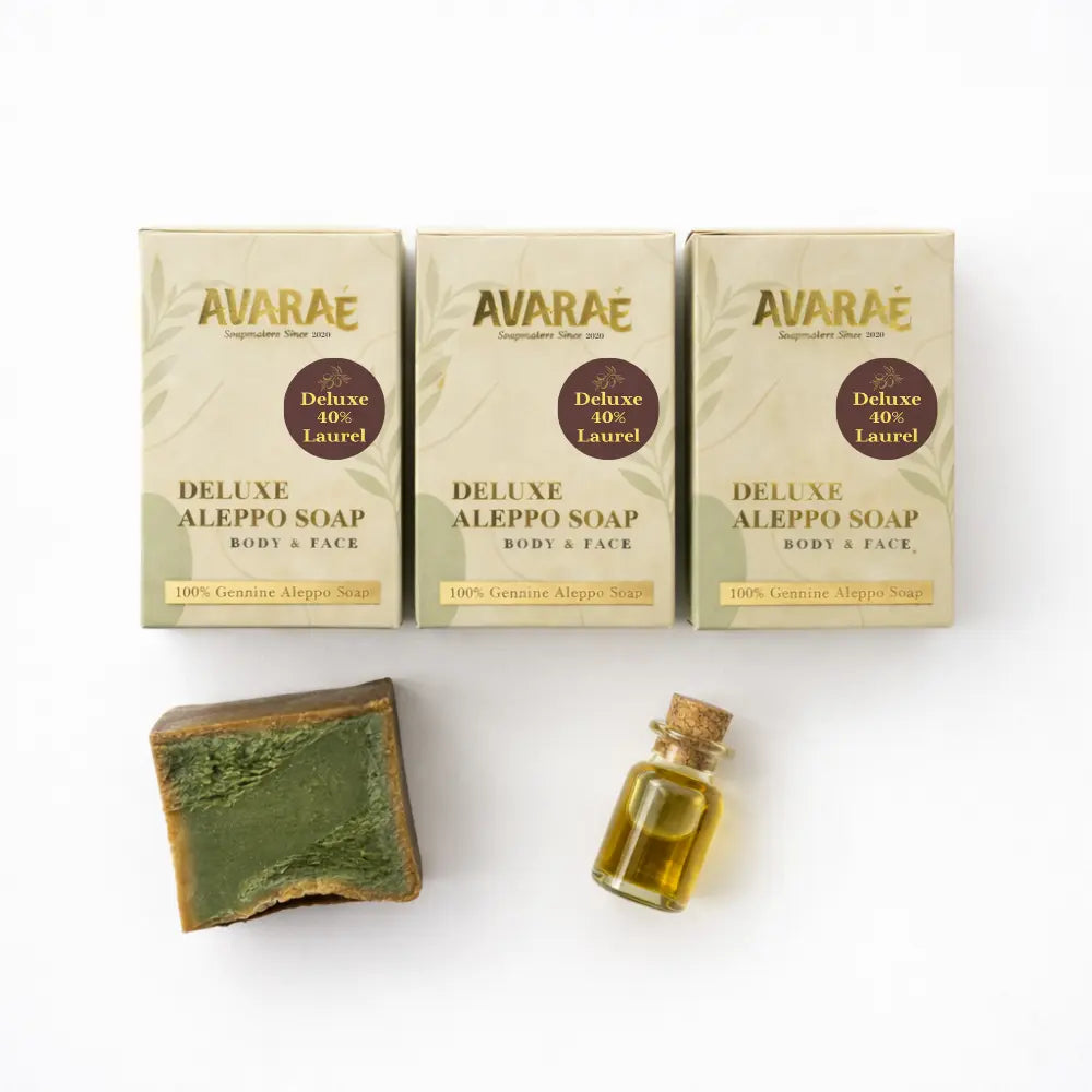 AVARAÉ Deluxe Aleppo Zeep Set – 3-Pack (40% Laurierbesolie) (200g) - Avaraé