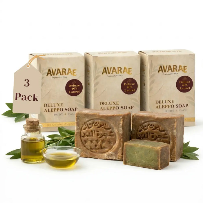 AVARAÉ Deluxe Aleppo Zeep Set – 3-Pack (40% Laurierbesolie) (200g) - Avaraé