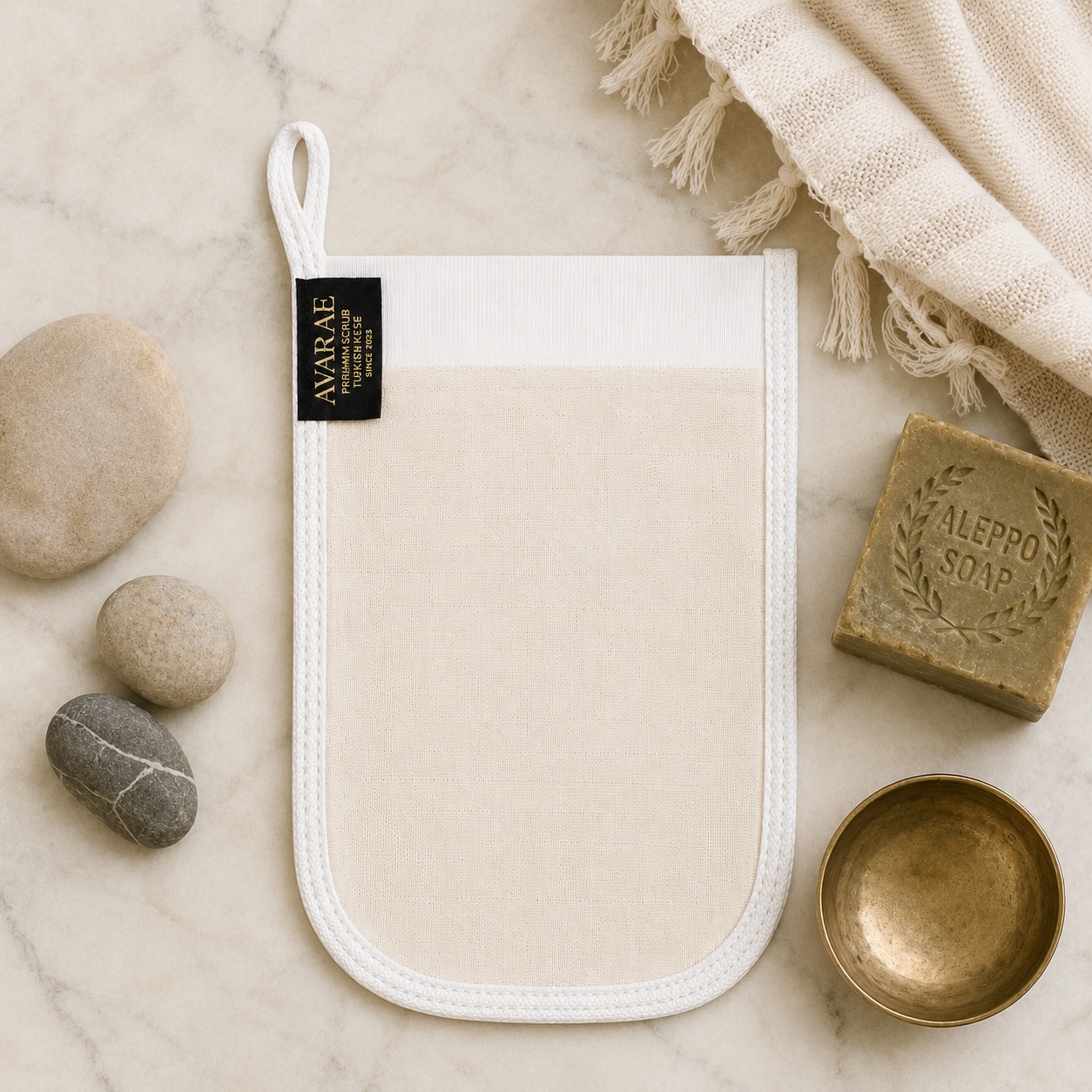 Avaraé Kese Handschoen Wit — Premium Scrub voor Gezicht & Lichaam