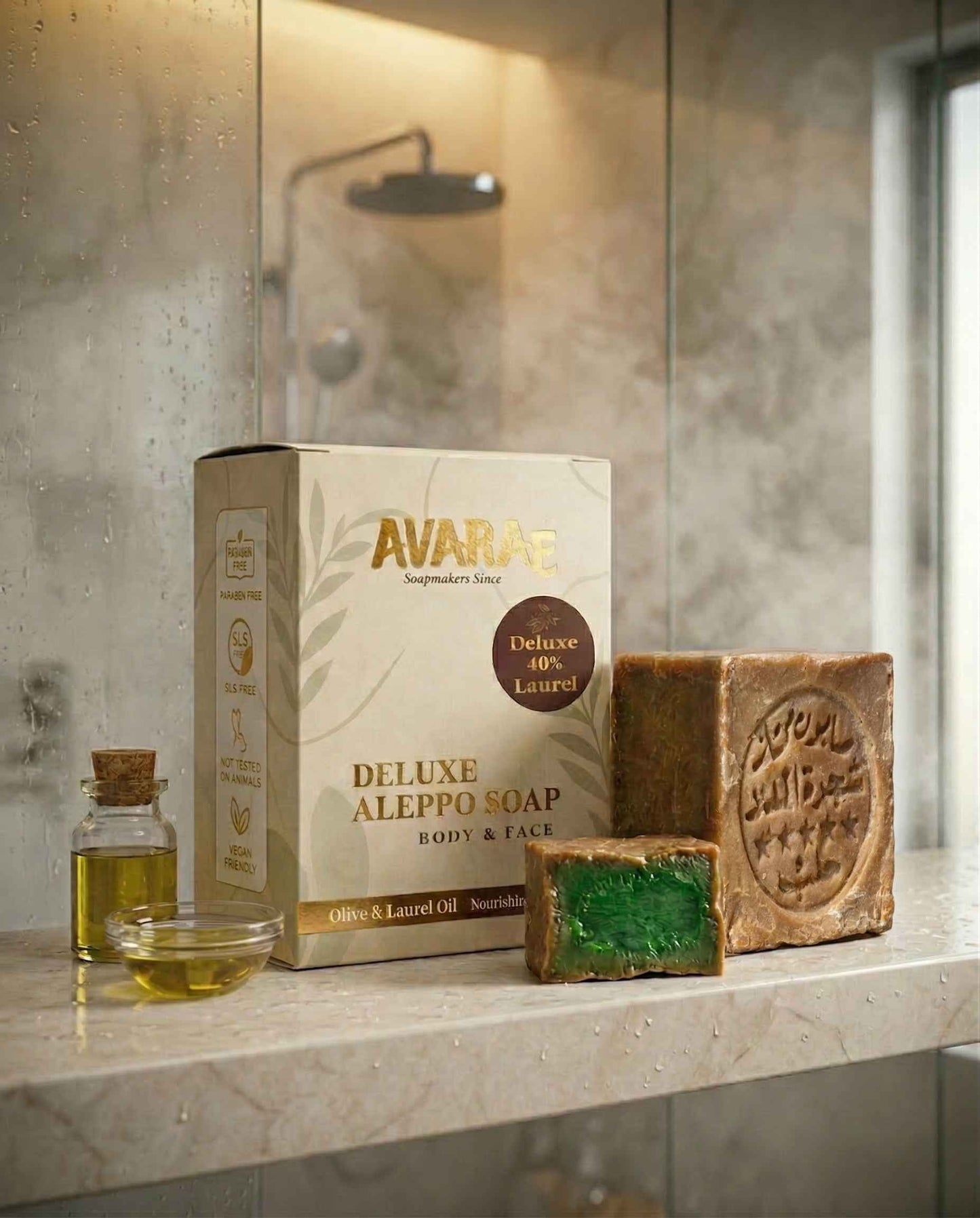 AVARAÉ Deluxe Aleppo Soap Set – 3-Pack (40% Laurel Berry Oil) (200 g) Avaraé