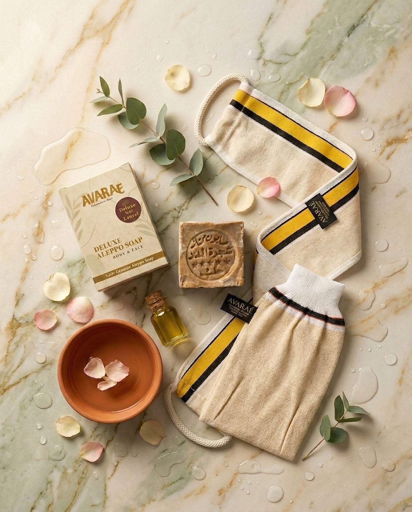 Avaraé Rug & Glans Set: Aleppo zeep en rugscrubber