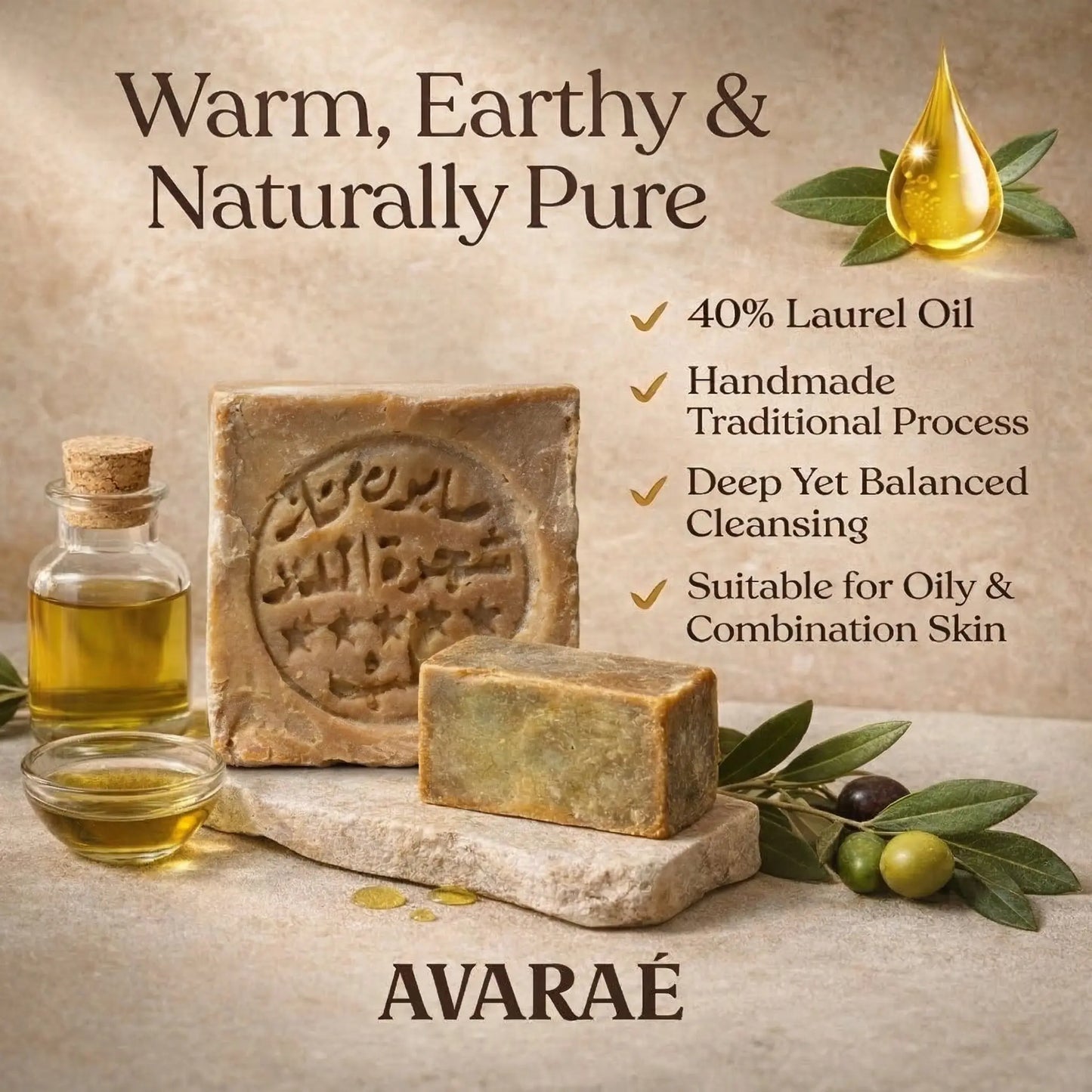 AVARAÉ Deluxe Aleppo Zeep – 40% Laurierbesolie (200g) - Avaraé